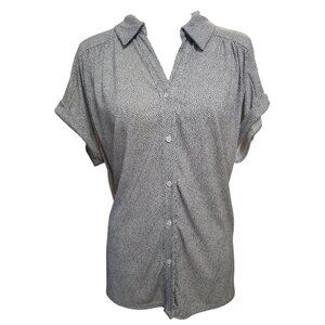 Adrianna Papell Womens Short Sleeve Dot Print Button Down Blouse XL